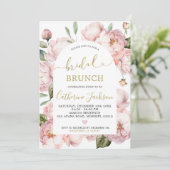 Wasserfarbe Rosa Goldene Peony Bridal Brunch Einladung (Stehend Vorderseite)