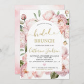 Wasserfarbe Rosa Goldene Peony Bridal Brunch Einladung (Vorne/Hinten)