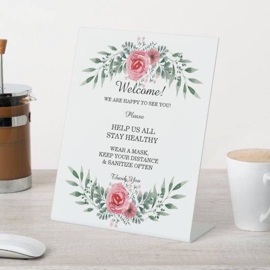 Wasserfarbe Rosa Grüne Blattsicherheit Sockelschild (In SItu)