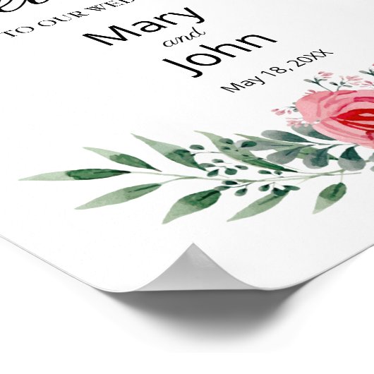 Wasserfarbe Rosa Grüne Foliage Hochzeit Poster (Ecke)