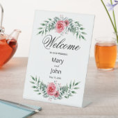 Wasserfarbe Rosa Grüne Foliage Hochzeit Sockelschild (In Situ)