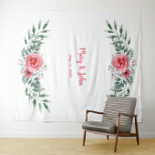 Wasserfarbe Rosa Grüne Foliage Hochzeit Wandteppich (Beispiel (Horizontal))