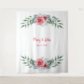 Wasserfarbe Rosa Grüne Foliage Hochzeit Wandteppich (Vorderseite)