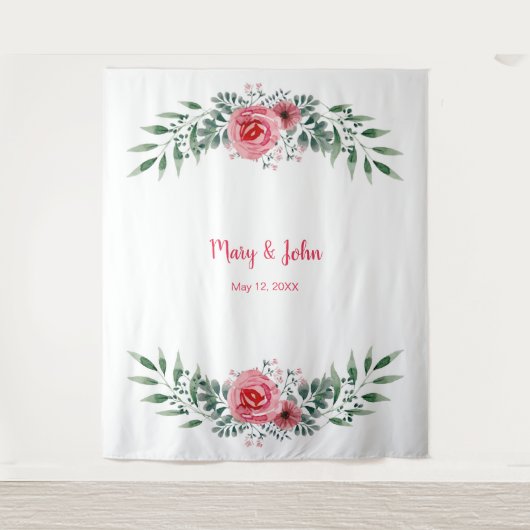 Wasserfarbe Rosa Grüne Foliage Hochzeit Wandteppich (Vorderseite)