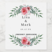 Wasserfarbe Rosa Grüne Foliage Hochzeit Weinetikett (Einzelnes Label)