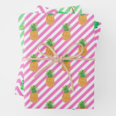 Wasserfarbe Rosa grüner Streifen Zickzack Sommerst Geschenkpapier Set (Beispiel)