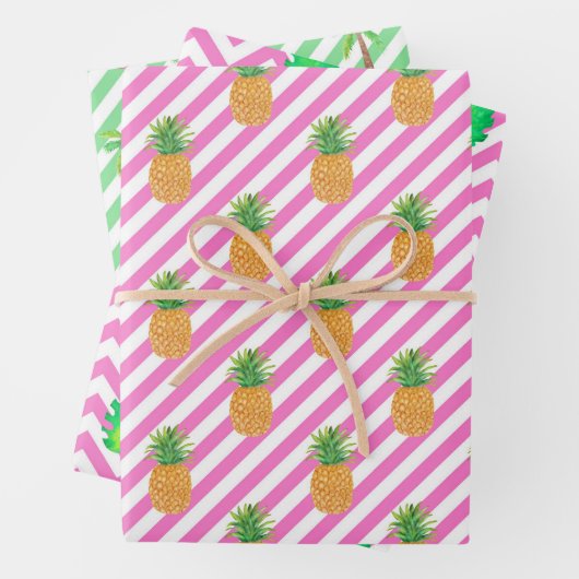 Wasserfarbe Rosa grüner Streifen Zickzack Sommerst Geschenkpapier Set (Beispiel)