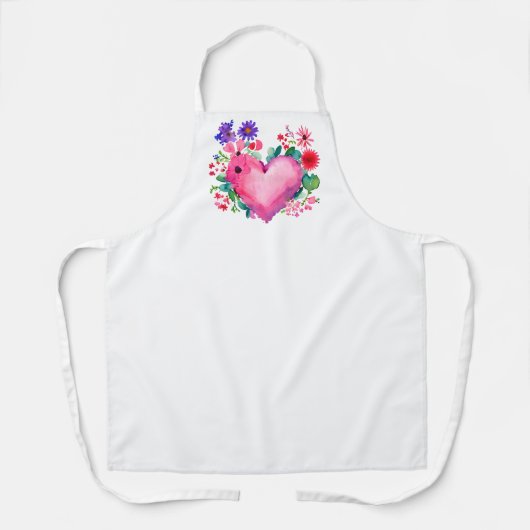 Wasserfarbe Rosa Herz mit Wildblumen Valentine Schürze (Vorderseite)