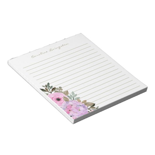 Wasserfarbe Rosa Hydrangea Blume Personalisiert Notizblock (angewinkelt)