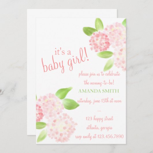 Wasserfarbe Rosa Hydrangea Einladung (Vorne/Hinten)