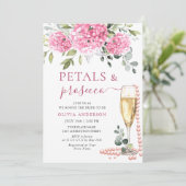Wasserfarbe Rosa Hydrangea PETALS & Prosecco Einladung (Stehend Vorderseite)