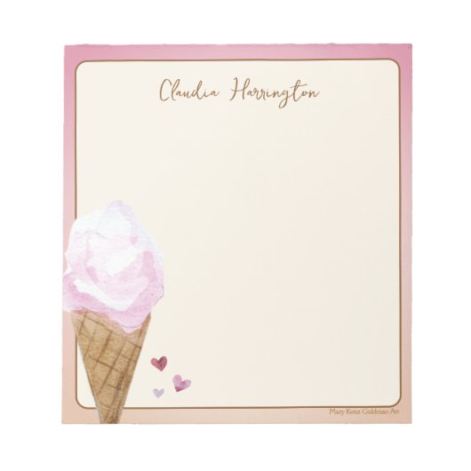 Wasserfarbe Rosa Ice Personalisiertes Geschirr Notizblock (Vorderseite)