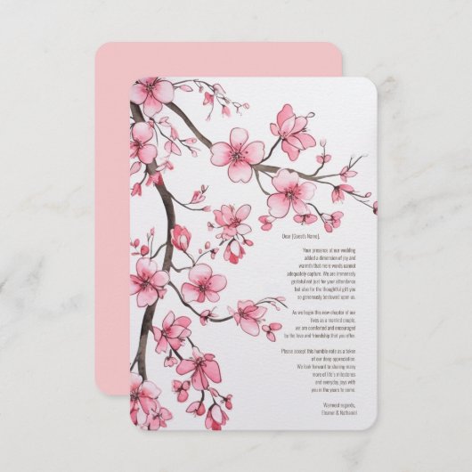 Wasserfarbe Rosa Kirschblossom Blumenzehen Dankeskarte (Vorne/Hinten)