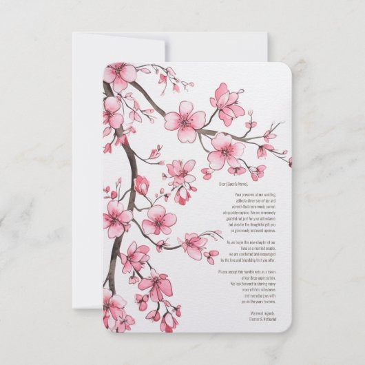 Wasserfarbe Rosa Kirschblossom Blumenzehen Dankeskarte (Vorderseite)