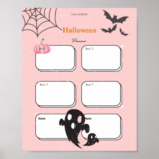 Wasserfarbe Rosa Kürbis Geist Halloween Planner Poster (Vorne)