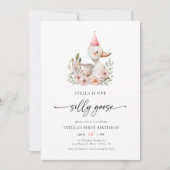 Wasserfarbe Rosa Mädchen Albern Gänse 1. Geburtsta Einladung (Vorderseite)