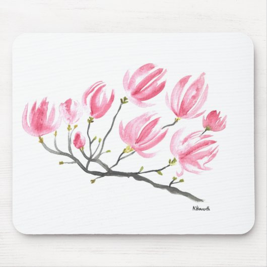 Wasserfarbe Rosa Magnolia Natur Botanisches Flora Mousepad (Vorne)
