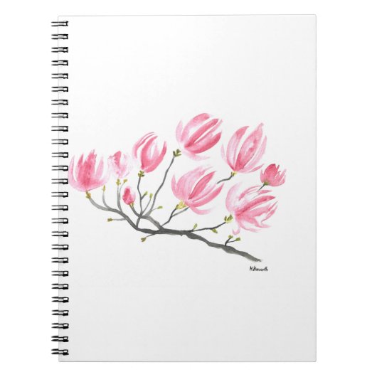 Wasserfarbe Rosa Magnolia Natur Botanisches Flora Notizblock (Vorderseite)