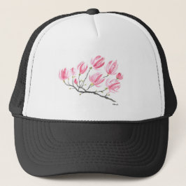 Wasserfarbe Rosa Magnolia Natur Botanisches Flora Truckerkappe