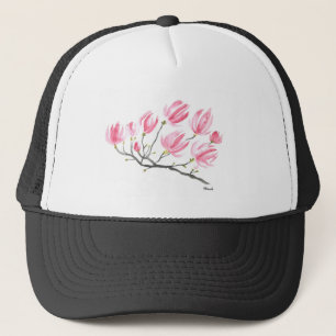 Wasserfarbe Rosa Magnolia Natur Botanisches Flora Truckerkappe