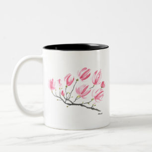 Wasserfarbe Rosa Magnolia Natur Botanisches Flora Zweifarbige Tasse