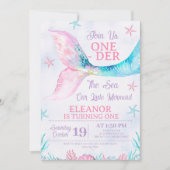 Wasserfarbe Rosa Meerjungfrau Oneder Meere Geburts Einladung (Vorderseite)