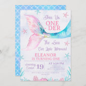 Wasserfarbe Rosa Meerjungfrau Oneder Meere Geburts Einladung (Vorne/Hinten)