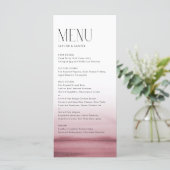 Wasserfarbe Rosa Ombre Moderne Hochzeit Menükarte (Stehend Vorderseite)