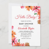 Wasserfarbe Rosa Orange Fall Bloral Baby Dusche Einladung (Vorderseite)