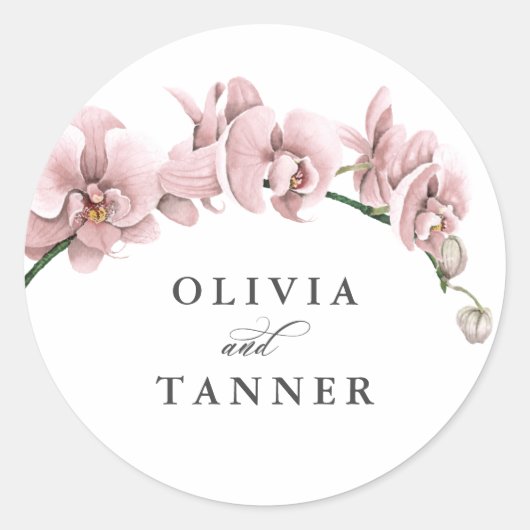 Wasserfarbe Rosa Orchideen Tropisches Paradies Hoc Runder Aufkleber (Vorderseite)