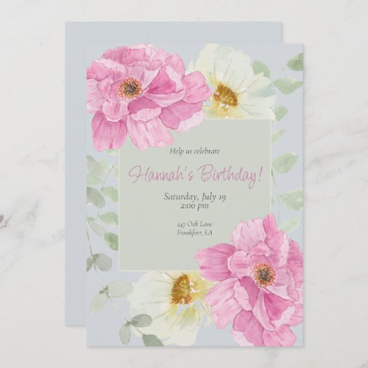 Wasserfarbe Rosa Peere Einladung (Vorne/Hinten)