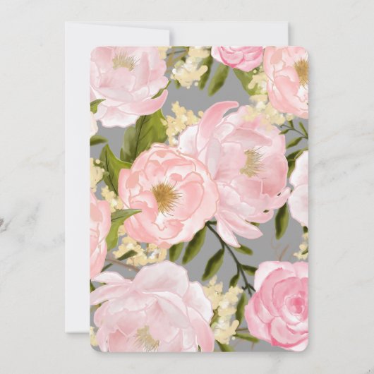 Wasserfarbe Rosa Peonies Grau Brautparty Einladung (Rückseite)