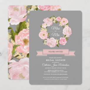 Wasserfarbe Rosa Peonies Grau Brautparty Einladung