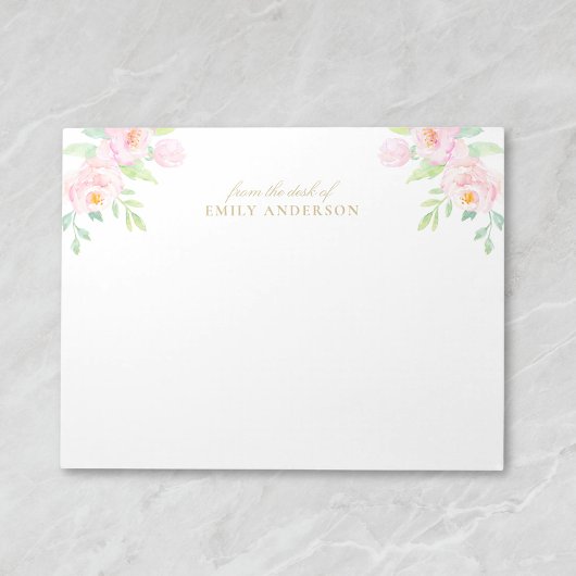 Wasserfarbe Rosa Péony Floral Von der Rezeption Notizblock