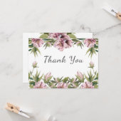 Wasserfarbe Rosa Peony, grüne Hochzeit danke Karte (Vorderseite/Rückseite Beispiel)