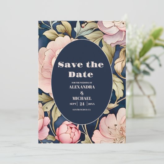 Wasserfarbe Rosa Peony Jugendstil Hochzeit Save The Date (Stehend Vorderseite)