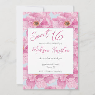 Wasserfarbe Rosa Peony Sweet 16 Party Einladung
