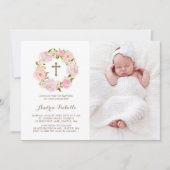 Wasserfarbe Rosa Peony Wreath Foto Taufe Einladung (Vorderseite)