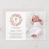 Wasserfarbe Rosa Peony Wreath Foto Taufe Einladung (Vorne/Hinten)