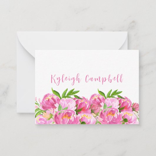 Wasserfarbe Rosa Peonys Custom Vielen Dank Mitteilungskarte (Vorderseite)
