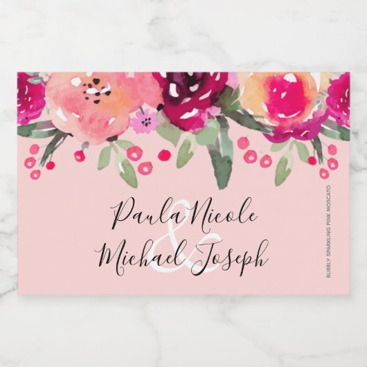Wasserfarbe Rosa Personalisierte Hochzeit Mini Schaumweinetikett (Einzelnes Label)
