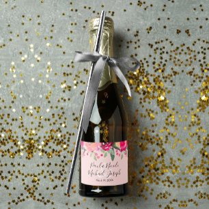 Wasserfarbe Rosa Personalisierte Hochzeit Mini Schaumweinetikett