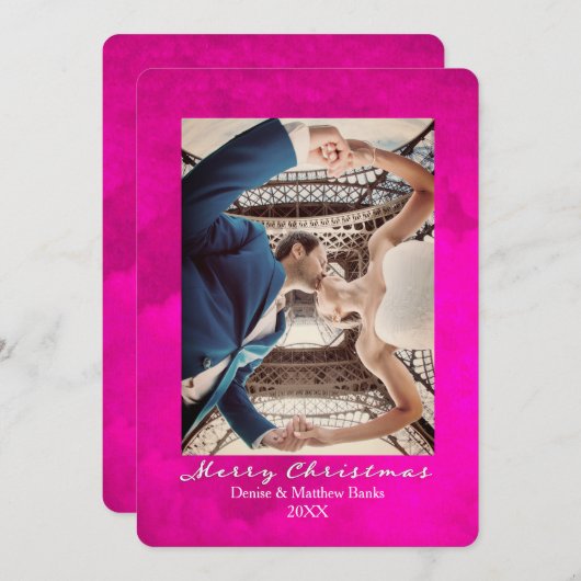 Wasserfarbe Rosa Pfau Elegante Weihnachtskarte Einladung (Vorne/Hinten)