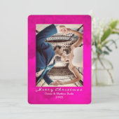 Wasserfarbe Rosa Pfau Elegante Weihnachtskarte Einladung (Stehend Vorderseite)