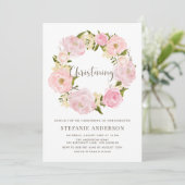 Wasserfarbe Rosa Pink Peony Wreath Christening Einladung (Stehend Vorderseite)