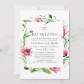 Wasserfarbe Rosa Poppies Bat Mitzvah Einladung (Vorderseite)
