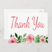 Wasserfarbe Rosa Rose Floral Vielen Dank Postkarte (Vorne/Hinten)