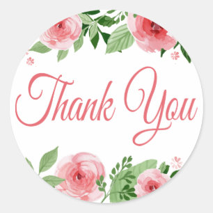 Wasserfarbe Rosa Rose Floral Vielen Dank Runder Aufkleber