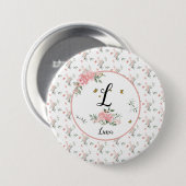 Wasserfarbe Rosa Rosen mit Schmetterlingen Button (Vorne & Hinten)