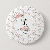 Wasserfarbe Rosa Rosen mit Schmetterlingen Button (Vorderseite)